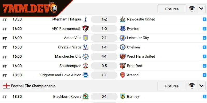 7M Livescore cập nhật theo thời gian thực siêu nhanh